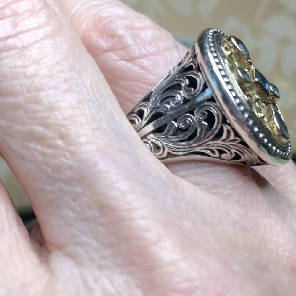 Konstantino Gold and Light Blue Gemstone Oval Filigree Ring - Picture 10 of 10